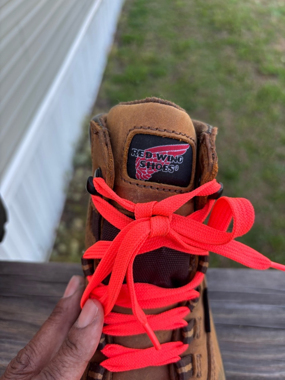 Red Wing Shoes Brown Boots with Orange-Red Logo Accent - Picture 7 of 15